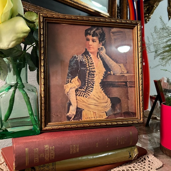 Vintage 1970 gentle julia attic shop calendar sign monticello framed read 8.5” - Picture 2 of 14